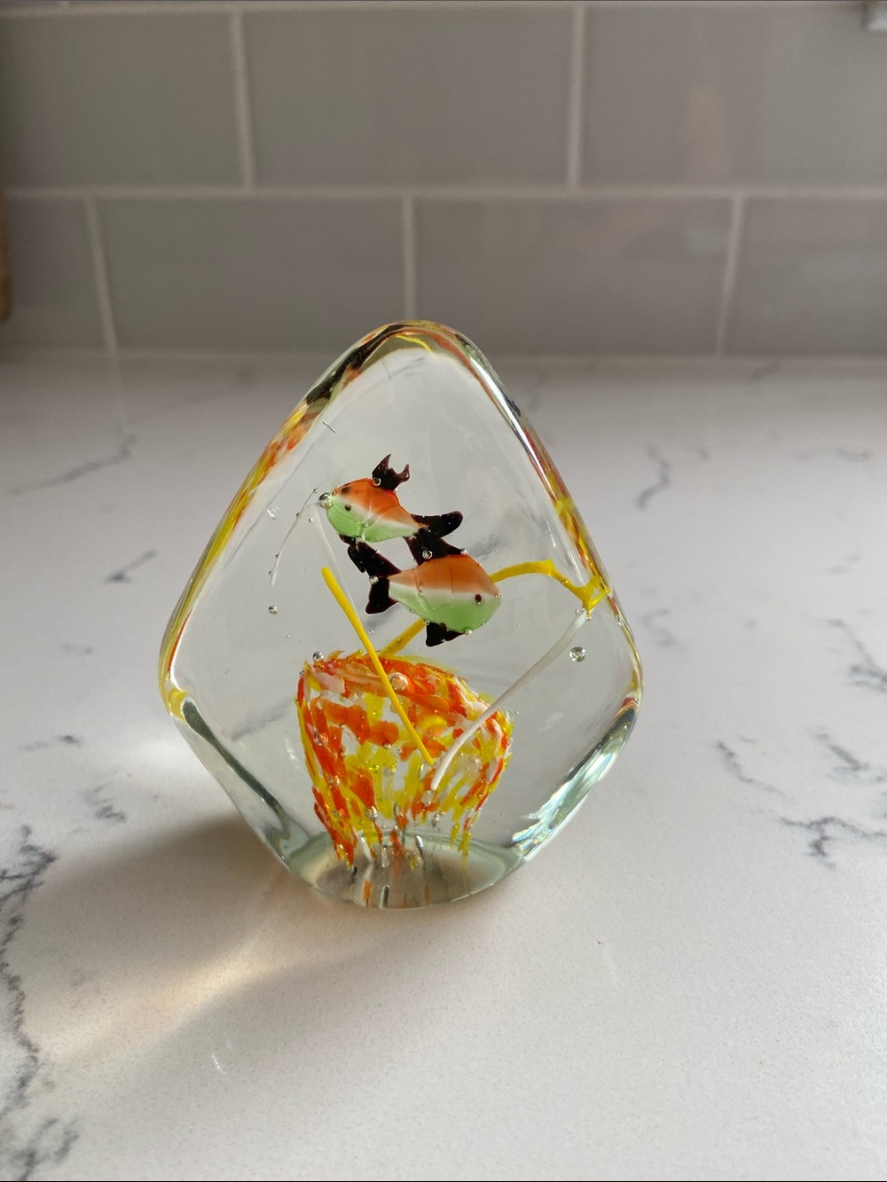 Vintage Art Glass Tropical Fish Aquarium Paperweight Hand Blown